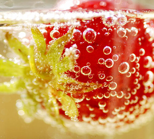 Strawberry in sparkling water