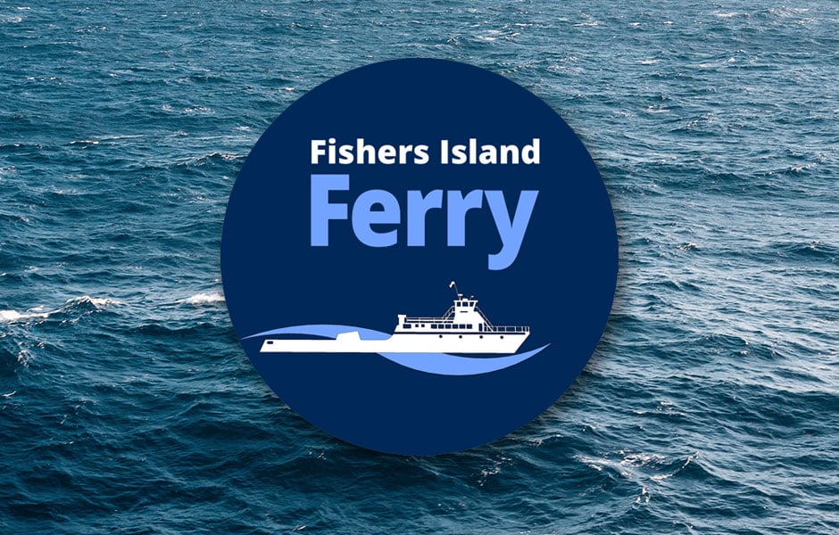 Fishers Island Ferry logo over water
