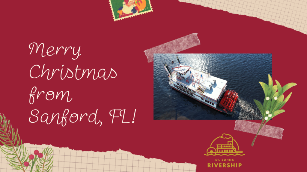 Merry Christmas postcard with paddle boat