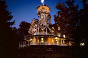 Estate on a hill at night